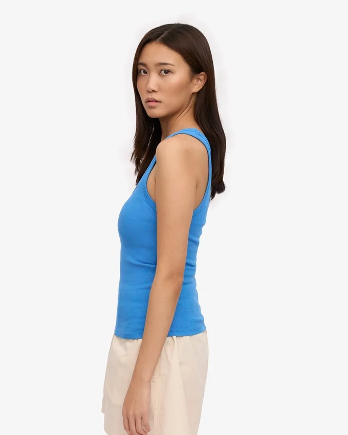 Camiseta de tirantes de punto elástico orgánica para mujer - Azul Pacífico