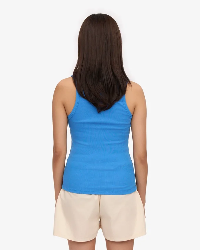 Camiseta de tirantes de punto elástico orgánica para mujer - Azul Pacífico