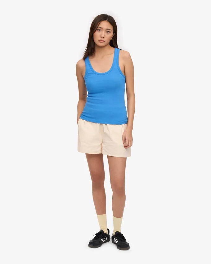 Camiseta de tirantes de punto elástico orgánica para mujer - Azul Pacífico