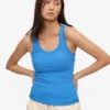 Camiseta de tirantes de punto elástico orgánica para mujer - Azul Pacífico