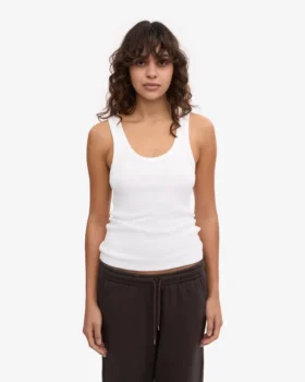 Camiseta de tirantes de punto elástico orgánica para mujer – Blanco óptico