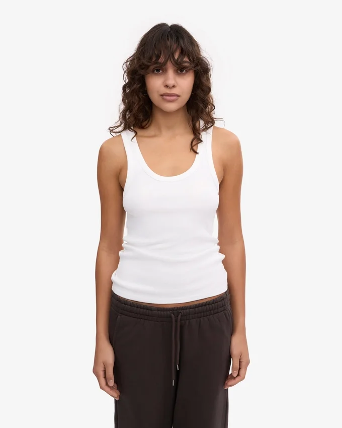 Camiseta de tirantes de punto elástico orgánica para mujer - Blanco óptico