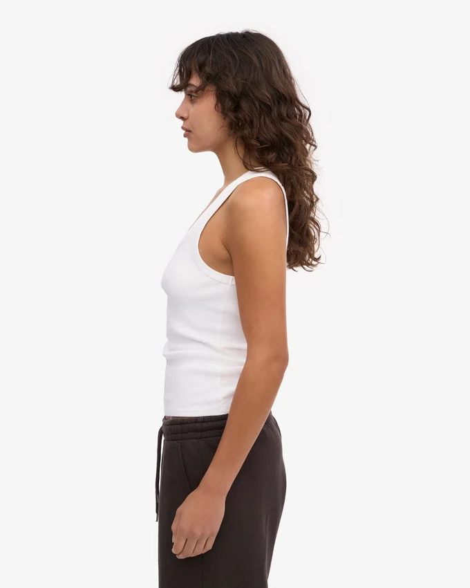 Camiseta de tirantes de punto elástico orgánica para mujer - Blanco óptico