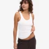 Camiseta de tirantes de punto elástico orgánica para mujer - Blanco óptico