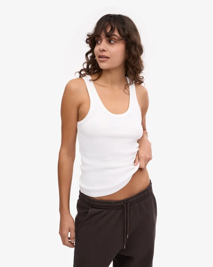 Camiseta de tirantes de punto elástico orgánica para mujer - Blanco óptico