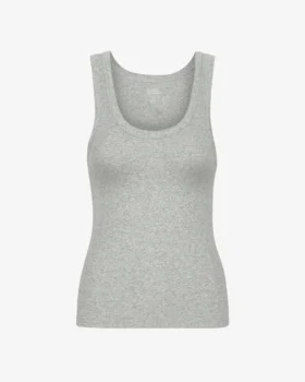 Camiseta de tirantes de punto elástico orgánica para mujer - Gris jaspeado