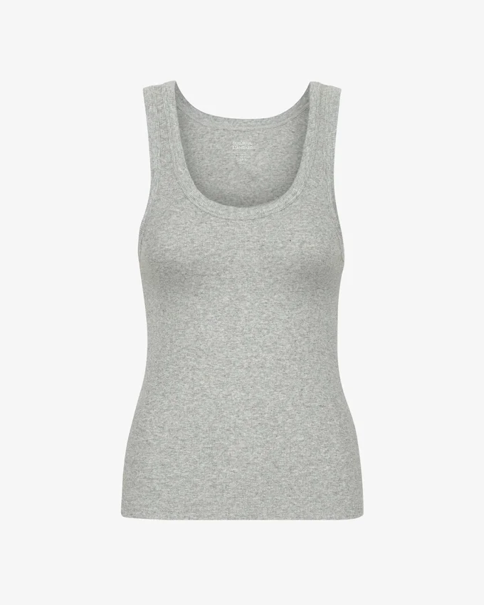 Camiseta de tirantes de punto elástico orgánica para mujer - Gris jaspeado
