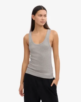 Camiseta de tirantes de punto elástico orgánica para mujer – Gris jaspeado