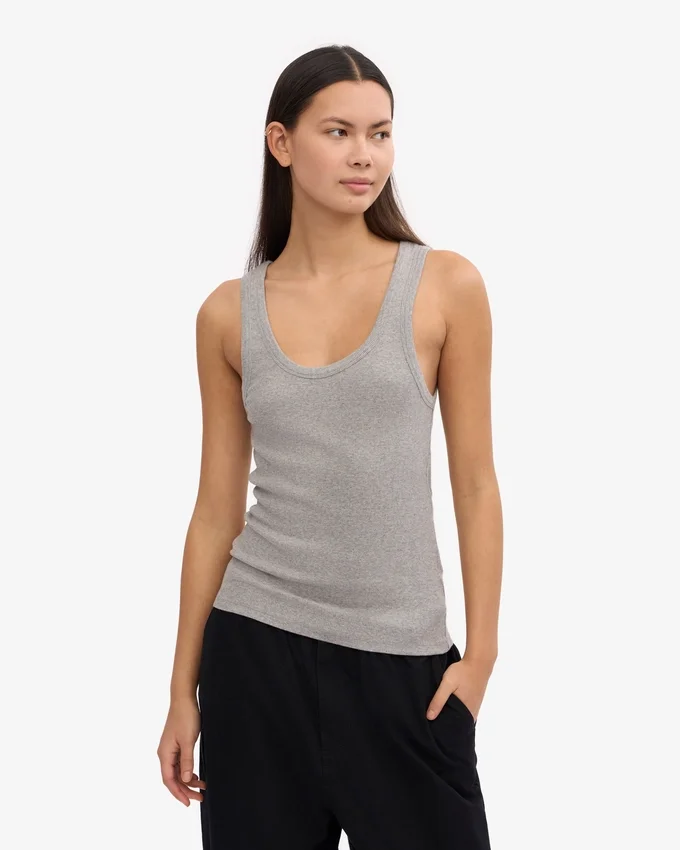 Camiseta de tirantes de punto elástico orgánica para mujer - Gris jaspeado