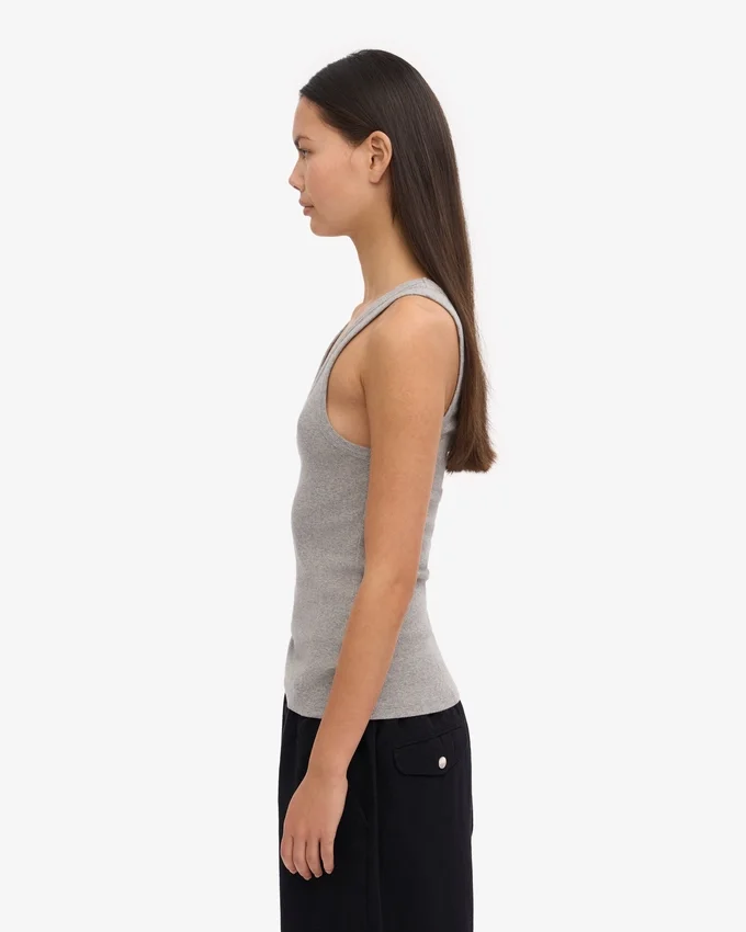 Camiseta de tirantes de punto elástico orgánica para mujer - Gris jaspeado