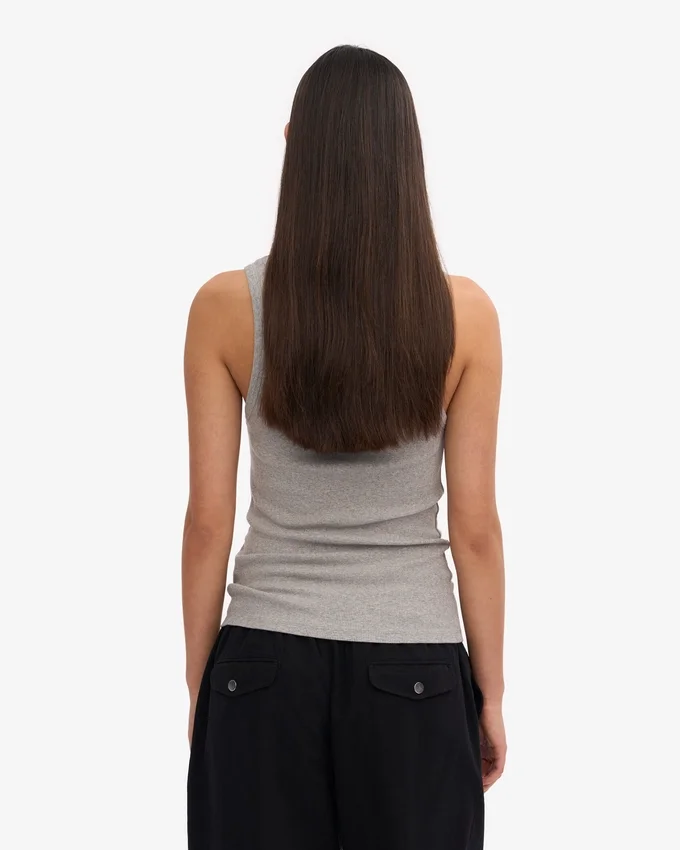 Camiseta de tirantes de punto elástico orgánica para mujer - Gris jaspeado