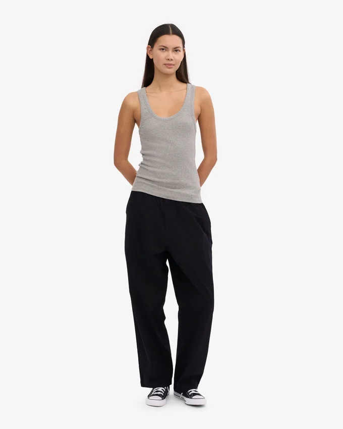 Camiseta de tirantes de punto elástico orgánica para mujer - Gris jaspeado