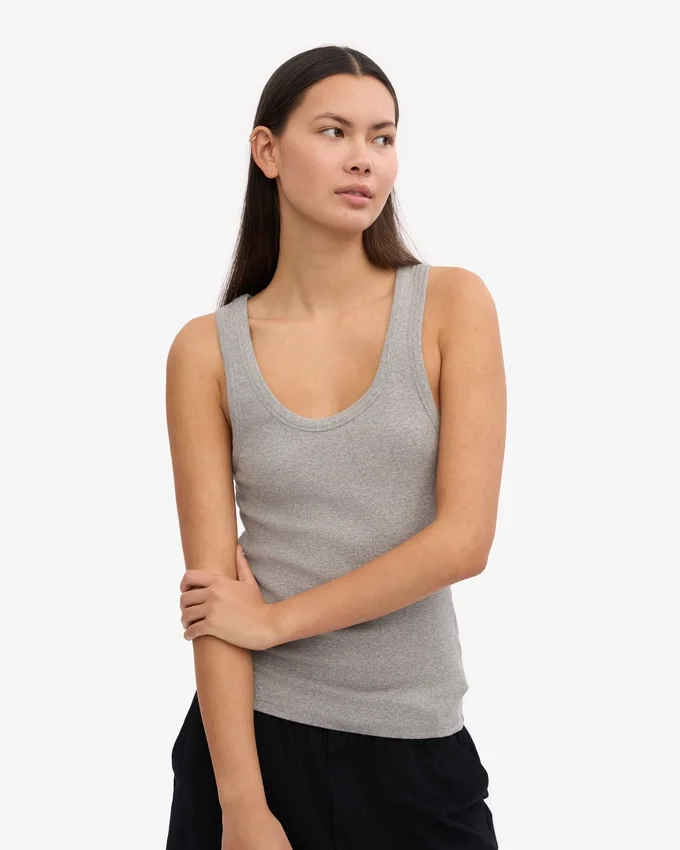 Camiseta de tirantes de punto elástico orgánica para mujer - Gris jaspeado