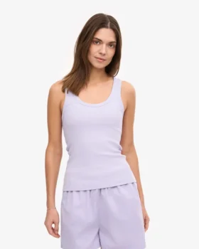 Camiseta de tirantes de punto elástico orgánica para mujer – Lavanda suave
