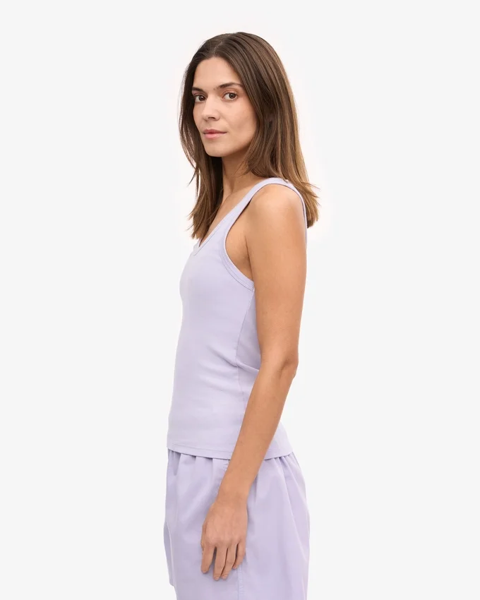 Camiseta de tirantes de punto elástico orgánica para mujer - Lavanda suave