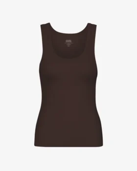 Camiseta de tirantes de punto elástico orgánica para mujer - Marrón café