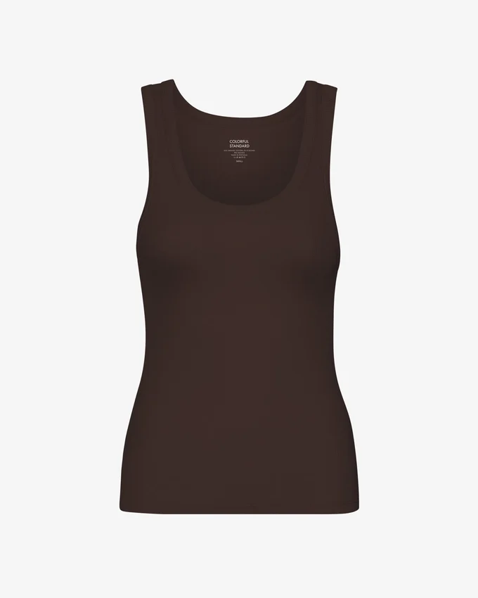Camiseta de tirantes de punto elástico orgánica para mujer - Marrón café