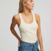 Camiseta de tirantes de punto elástico orgánica para mujer - Marrón café