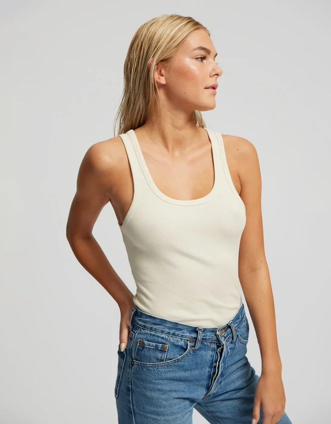 Camiseta de tirantes de punto elástico orgánica para mujer - Marrón café
