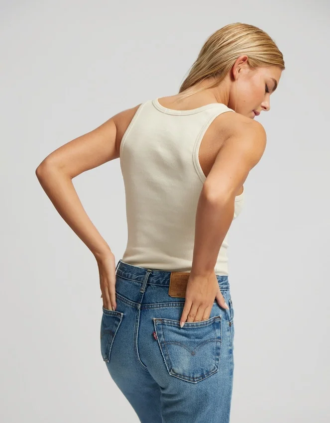 Camiseta de tirantes de punto elástico orgánica para mujer - Marrón café