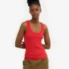 Camiseta de tirantes de punto elástico orgánica para mujer - Rojo mandarina