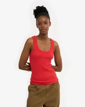 Camiseta de tirantes de punto elástico orgánica para mujer – Rojo mandarina
