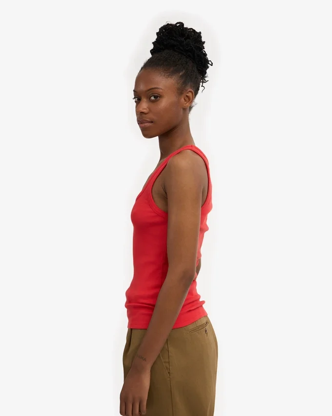 Camiseta de tirantes de punto elástico orgánica para mujer - Rojo mandarina