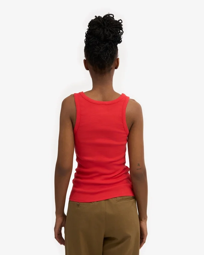 Camiseta de tirantes de punto elástico orgánica para mujer - Rojo mandarina