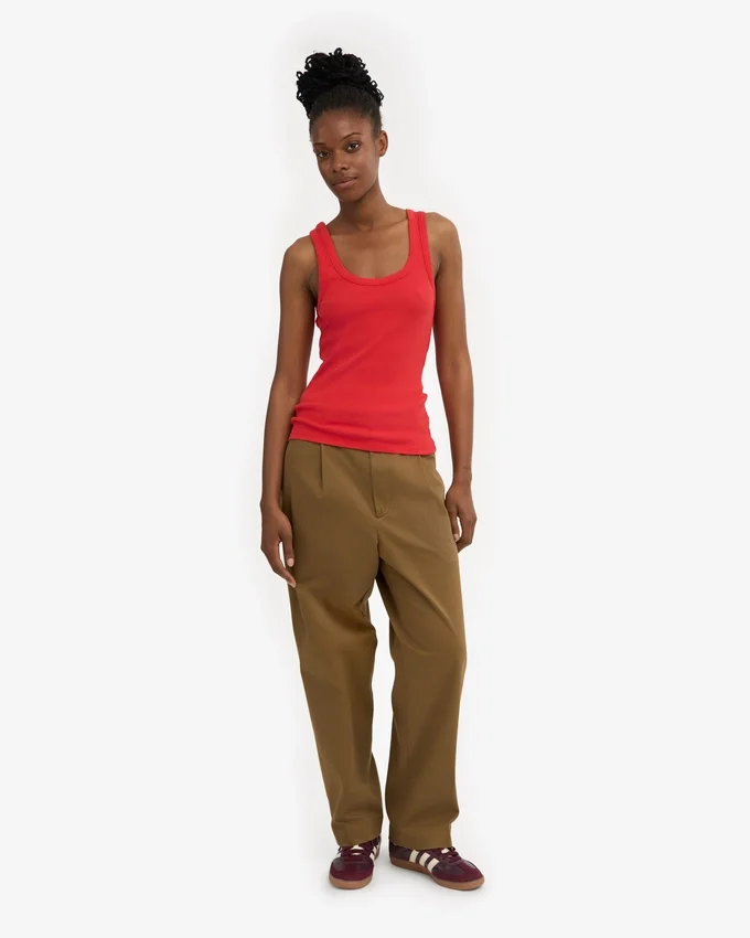 Camiseta de tirantes de punto elástico orgánica para mujer - Rojo mandarina