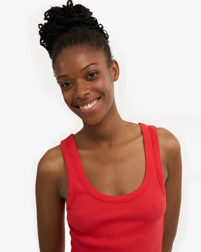 Camiseta de tirantes de punto elástico orgánica para mujer - Rojo mandarina