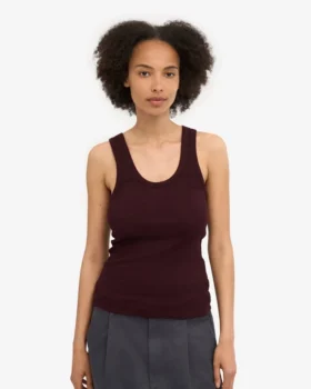Camiseta de tirantes de punto elástico orgánica para mujer – Rojo sangre