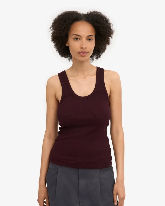 Camiseta de tirantes de punto elástico orgánica para mujer - Rojo sangre