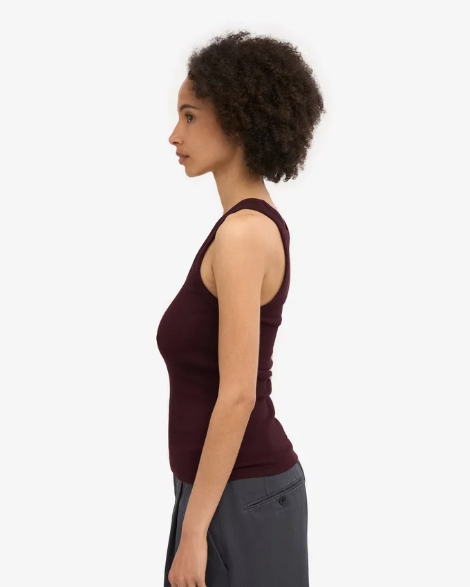 Camiseta de tirantes de punto elástico orgánica para mujer - Rojo sangre