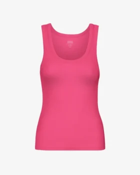 Camiseta de tirantes de punto elástico orgánica para mujer - Rosa chicle