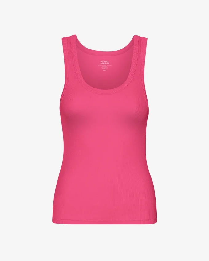 Camiseta de tirantes de punto elástico orgánica para mujer - Rosa chicle