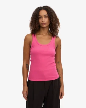 Camiseta de tirantes de punto elástico orgánica para mujer – Rosa chicle