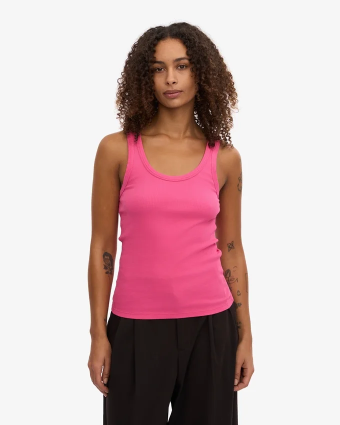 Camiseta de tirantes de punto elástico orgánica para mujer - Rosa chicle