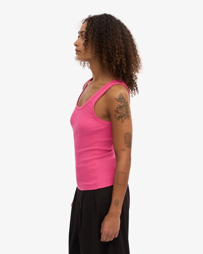 Camiseta de tirantes de punto elástico orgánica para mujer - Rosa chicle