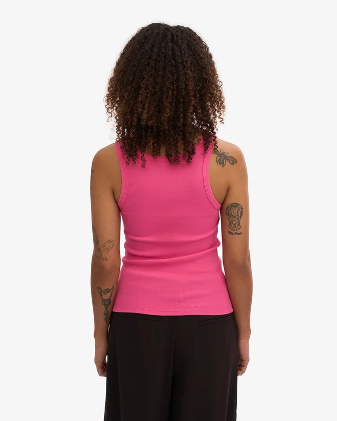Camiseta de tirantes de punto elástico orgánica para mujer - Rosa chicle