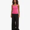 Camiseta de tirantes de punto elástico orgánica para mujer - Rosa chicle
