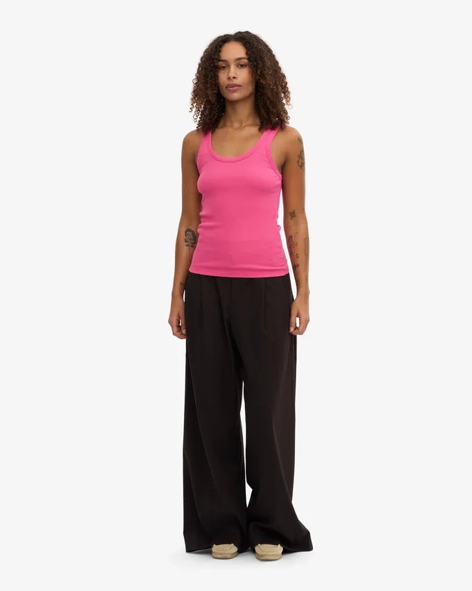 Camiseta de tirantes de punto elástico orgánica para mujer - Rosa chicle