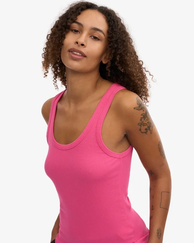 Camiseta de tirantes de punto elástico orgánica para mujer - Rosa chicle