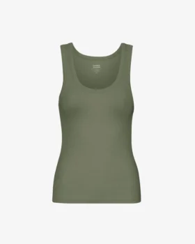 Camiseta de tirantes de punto elástico orgánica para mujer - Verde oliva apagado