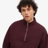 Camiseta orgánica con jerséu de media cremallera - Rojo sangre