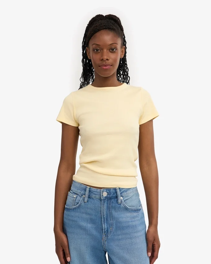 Camiseta orgánica de canalé - Amarillo suave