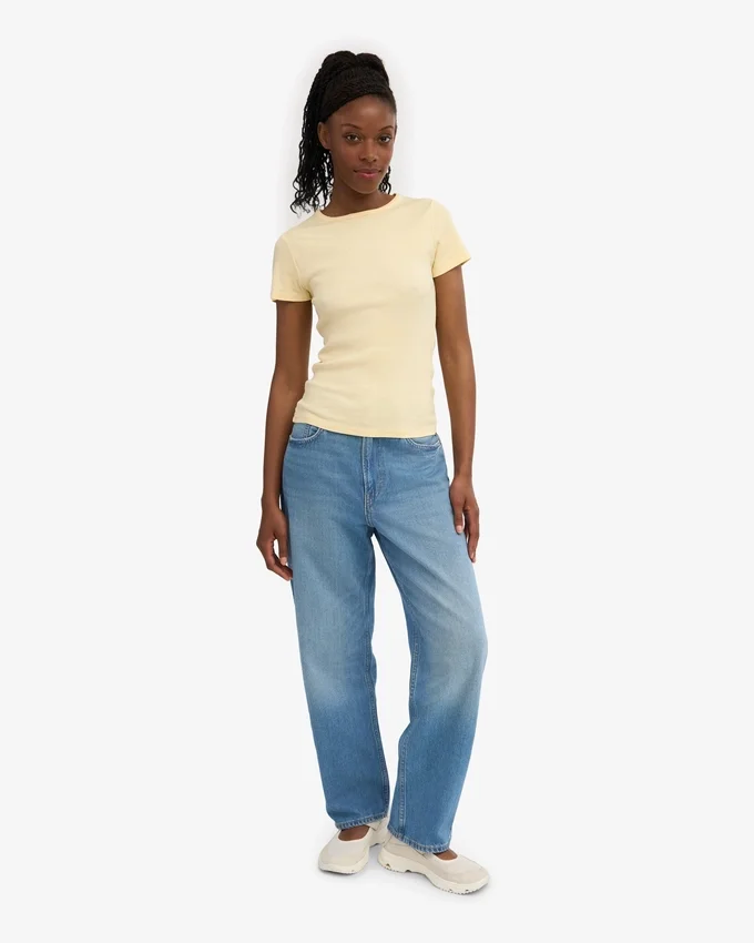 Camiseta orgánica de canalé - Amarillo suave