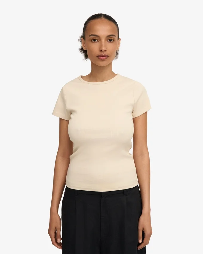 Camiseta orgánica de canalé - Blanco marfil