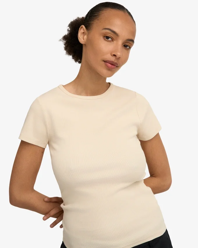 Camiseta orgánica de canalé - Blanco marfil