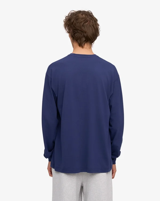 Camiseta orgánica de manga larga oversize - Azul marino