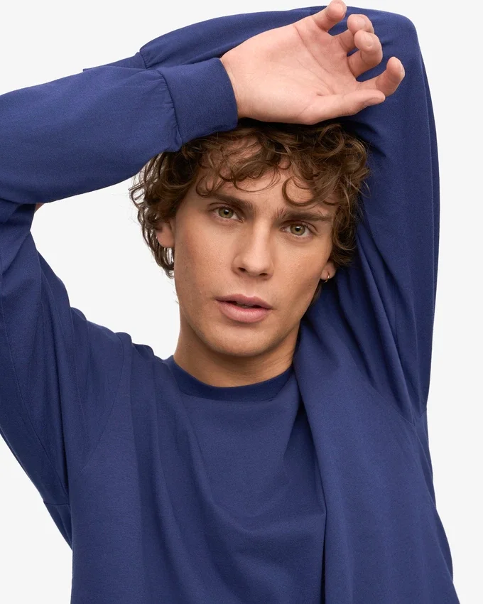 Camiseta orgánica de manga larga oversize - Azul marino